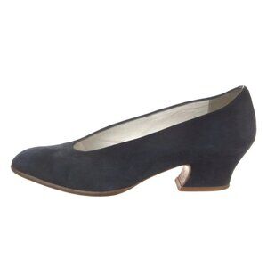 Jil Sander Vintage Suede Block Curve Heel Pumps in Navy Blue